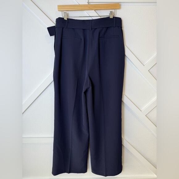 Express Belted Super High Rise Ankle Wide Leg Trouser Pant Navy Size 12 - Picture 3 of 10